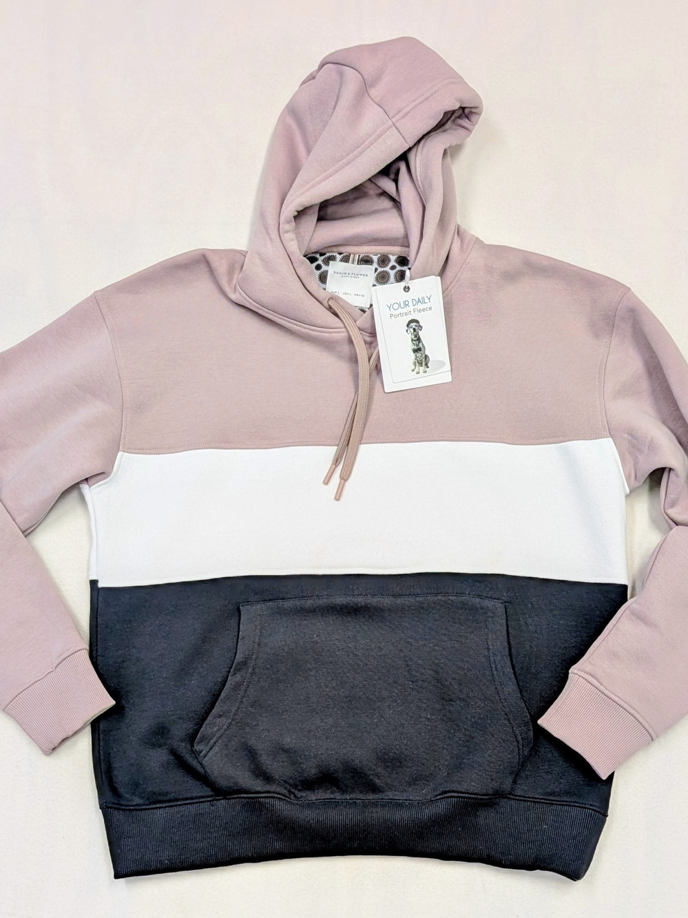 Denim & Flower Men's Colorblock Crewneck Hoodie - Dusty Pink / White / Black